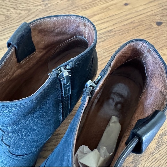 frye regina womens size 7.5 shoes black leather side zip wedge ankle booties - Picture 7 of 12